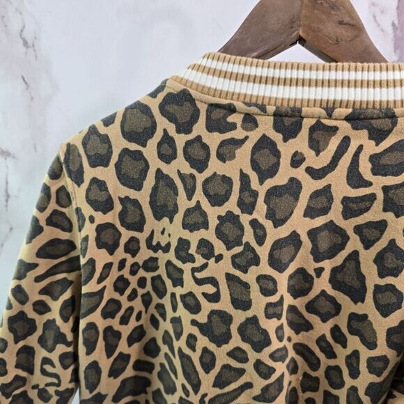 Wesc Jacket Womens Small Brown Sweatshirt Bomber Leopard Cheetah Varsity - Picture 6 of 10